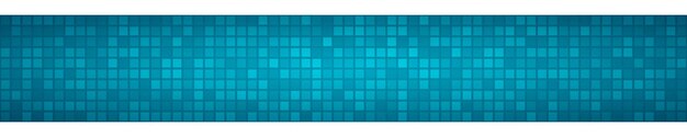 Banner horizontal abstracto o fondo de pequeños cuadrados o píxeles en colores azul claro