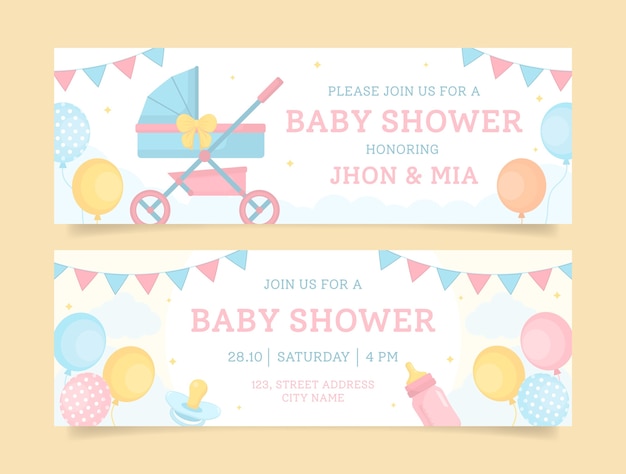 Vector banner horizontal de baby shower dibujado a mano