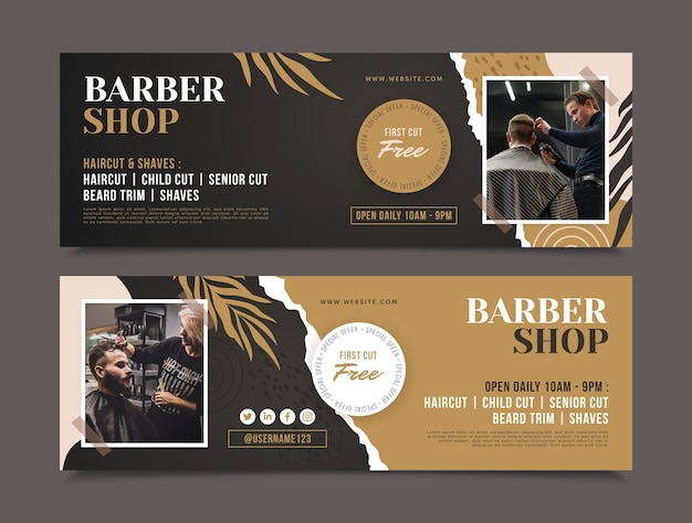 Vector banner horizontal de barbería dibujado a mano