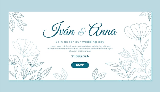 Banner horizontal de boda dibujado a mano
