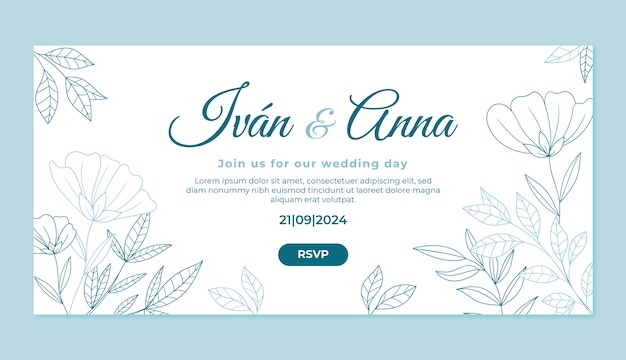 Vector banner horizontal de boda dibujado a mano