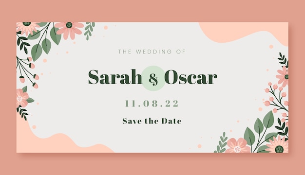 Vector banner horizontal de boda floral mínimo