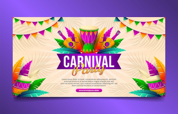 Banner horizontal Carnival Brazilian Festival, diseño de plantilla de portada de redes sociales