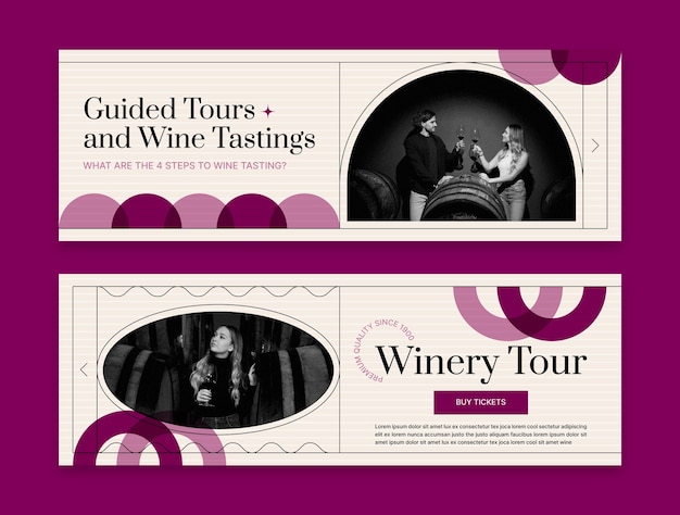 Vector banner horizontal de cata de vinos de diseño plano
