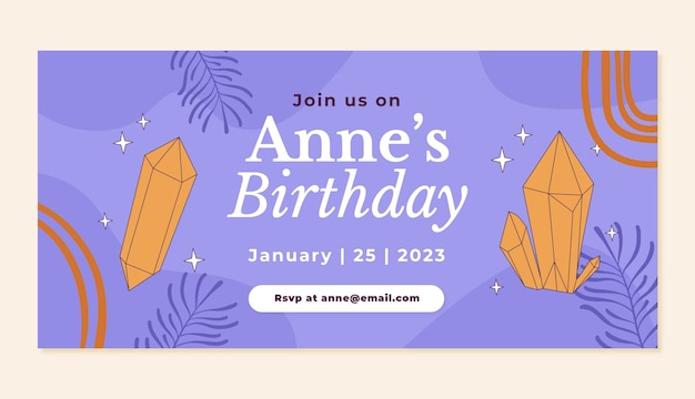 Banner horizontal de celebración de cumpleaños dibujado a mano