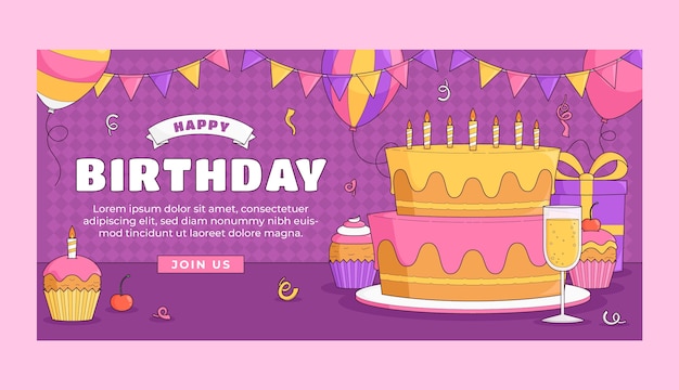 Vector banner horizontal de celebración de feliz cumpleaños