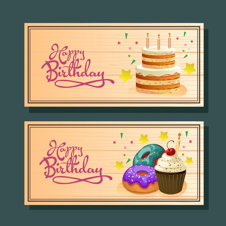 banner horizontal de cumpleaños con dulce regalo