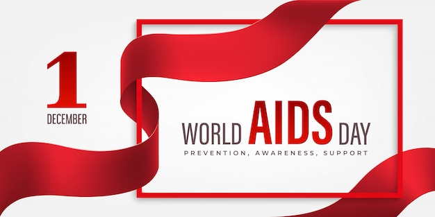 Banner horizontal del día mundial del sida con cinta roja y flor