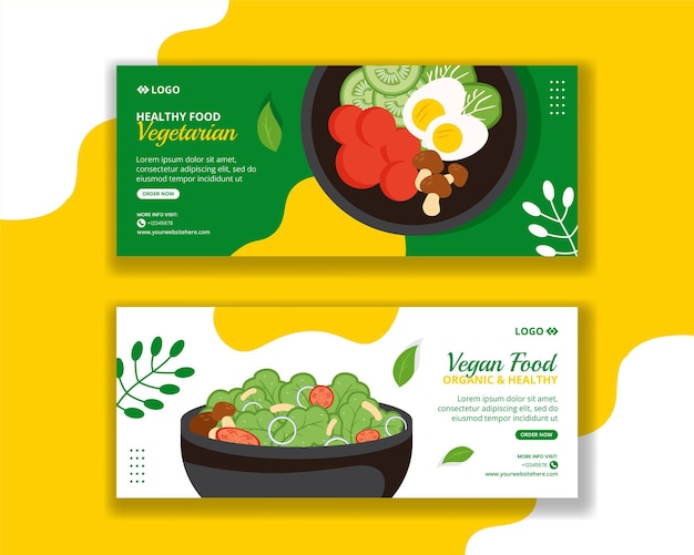 Banner horizontal de día vegano dibujado a mano con plantillas de dibujos animados planos Ilustración de fondo