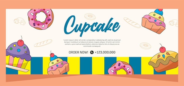 Banner horizontal de diseño vectorial de cupcakes dulces
