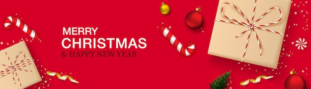 Banner horizontal de feliz navidad y año nuevo.