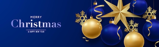 Vector banner horizontal feliz navidad y próspero año nuevo