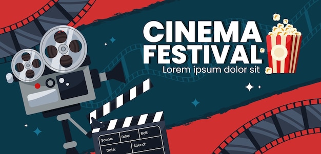Banner horizontal del festival de cine de diseño plano