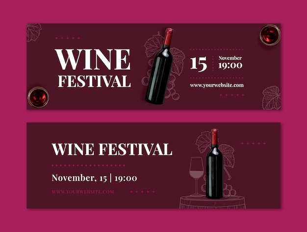 Banner horizontal del festival del vino dibujado a mano