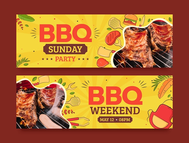 Banner horizontal de fiesta de barbacoa dibujado a mano