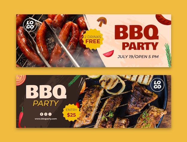 Vector banner horizontal de fiesta de barbacoa dibujado a mano