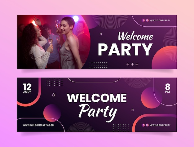 Vector banner horizontal de fiesta de bienvenida degradado