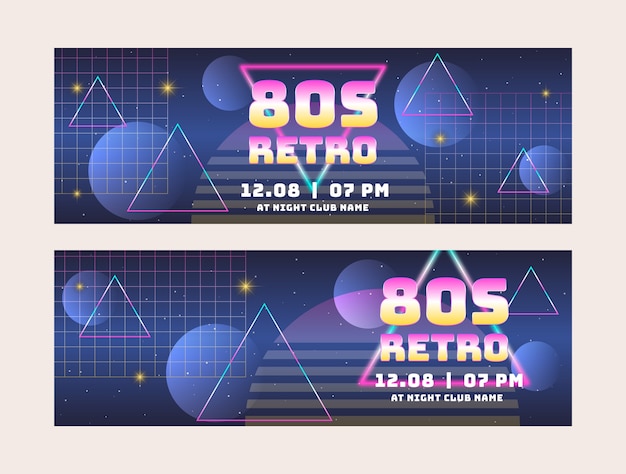 Vector banner horizontal de fiesta degradado de los 80