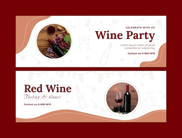 Vector banner horizontal de fiesta de vino de diseño plano