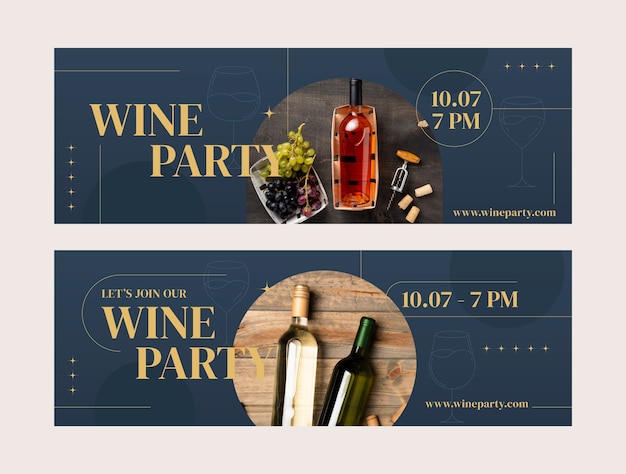 Vector banner horizontal de fiesta de vino de diseño plano