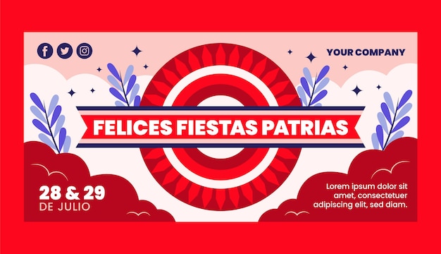 Banner horizontal de fiestas patrias dibujado a mano