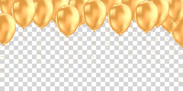 Banner horizontal con globos de helio dorado.
