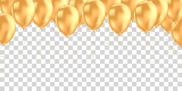 Vector banner horizontal con globos de helio dorado.