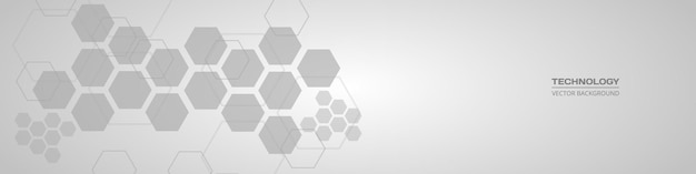 Banner horizontal gris suave médico hexagonal abstracto