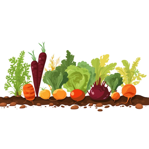 Banner horizontal hecho de verduras simples estilo vector plano sobre fondo blanco