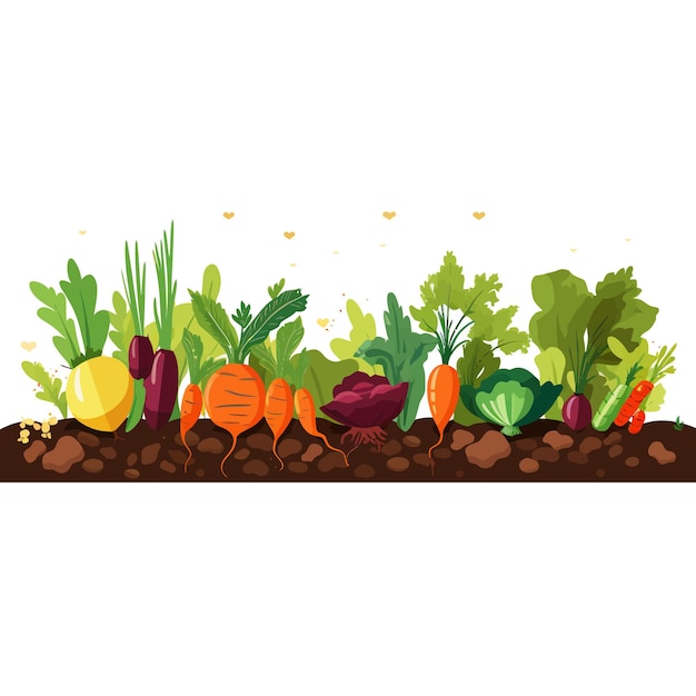 Banner horizontal hecho de verduras simples estilo vector plano sobre fondo blanco