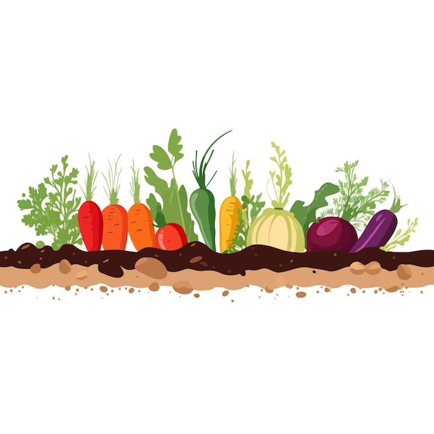 Banner horizontal hecho de verduras simples estilo vector plano sobre fondo blanco