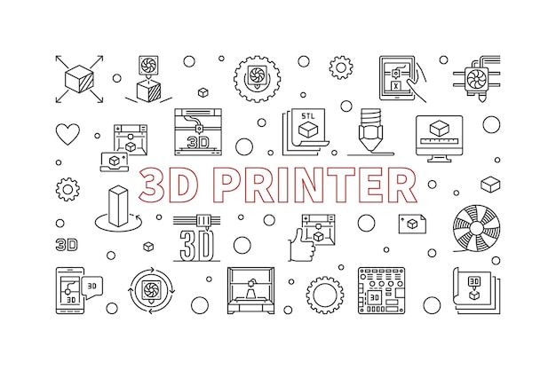 Banner horizontal de impresión tridimensional de vector de tecnología de impresora 3d