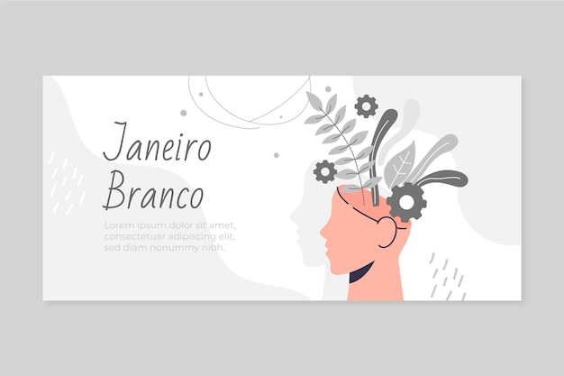 Vector banner horizontal de janeiro branco plano dibujado a mano