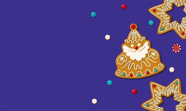 Vector banner horizontal de navidad con galletas de jengibre.