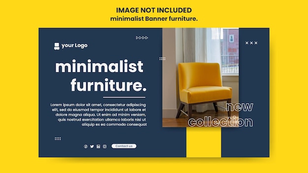 Banner horizontal o portada de facebook con diseño minimalista y descuento en muebles para el hogar