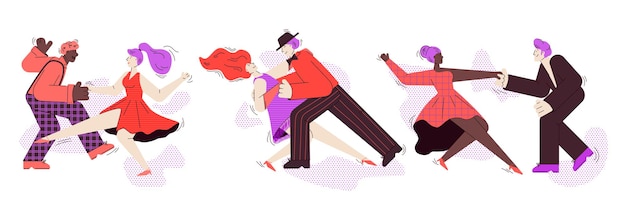 Banner horizontal con parejas de personas bailando aisladas