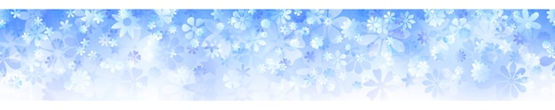 Banner horizontal de primavera de varias flores en colores azul claro