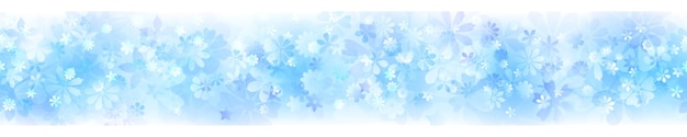 Banner horizontal de primavera de varias flores en colores azul claro
