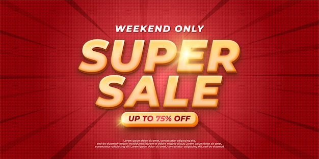 Banner horizontal realista 3d Super venta con fondo rojo