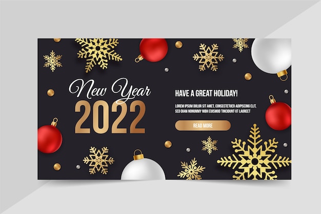 Banner horizontal realista feliz año nuevo 2022