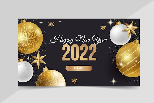 Banner horizontal realista feliz año nuevo 2022