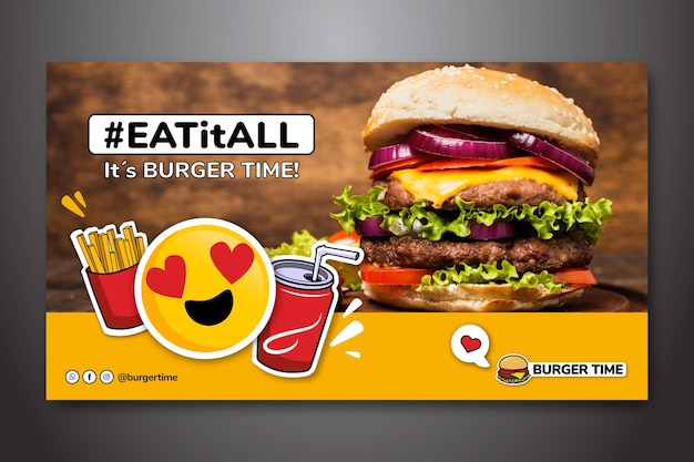 Vector banner horizontal para restaurante de hamburguesas