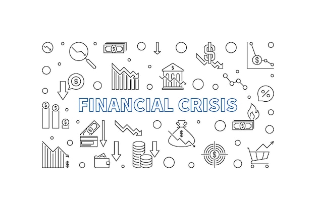Banner horizontal de vector de crisis financiera Ilustración de recesión económica