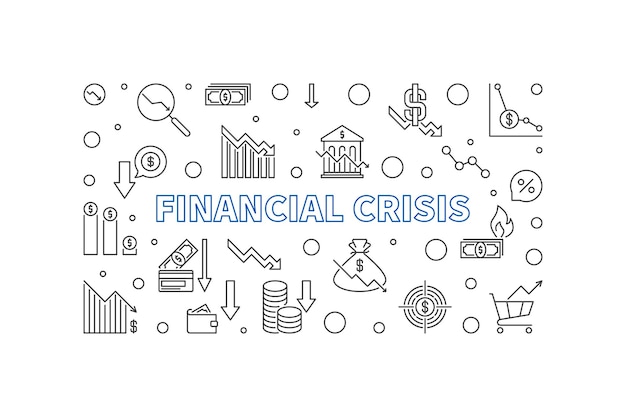 Banner horizontal de vector de crisis financiera ilustración de recesión económica