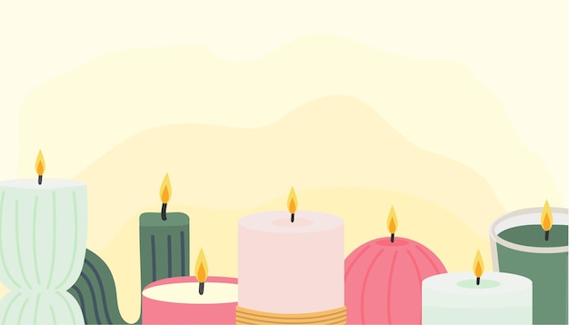 Banner horizontal con velas Fondo acogedor con decoración para el hogar Velas de cera con estilo Vector