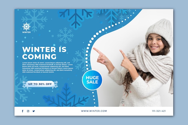 Vector banner horizontal para venta de invierno