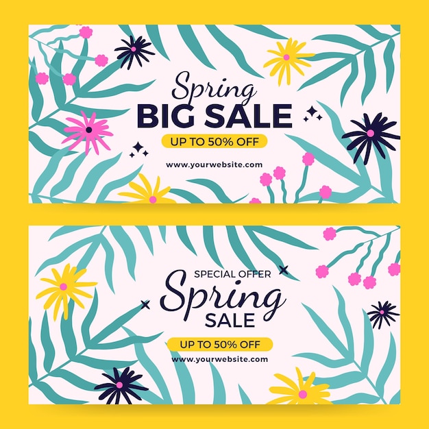 Vector banner horizontal de venta de primavera plana