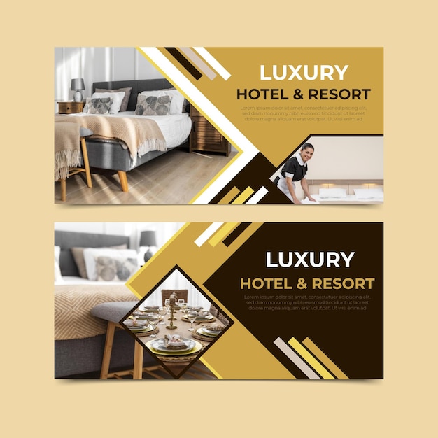 Vector banner de hotel plano con foto