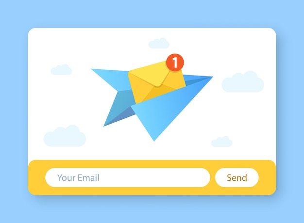 Banner del icono de marketing por correo electrónico en estilo plano Suscripción al boletín de noticias ilustración vectorial en fondo aislado Suscribirse enviar signo concepto de negocio