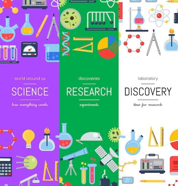 Banner con iconos de ciencia de estilo plano